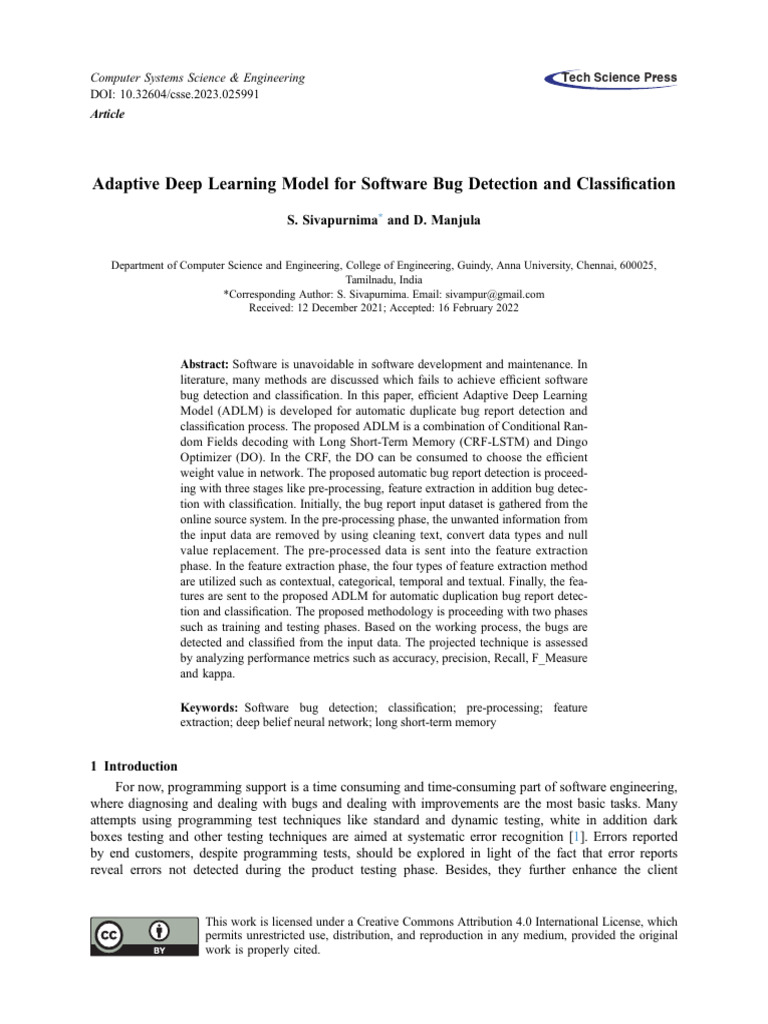 Adaptive Deep Learning Model For Software Bug Dete | PDF