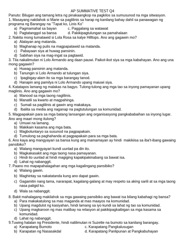 AP Summative Test q4 | PDF