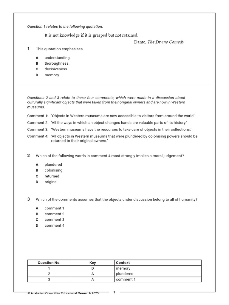 SEHS Reading Sample Questions | PDF