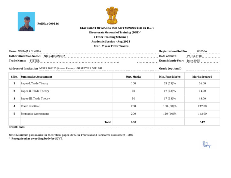 Marksheet ITI 1st | PDF