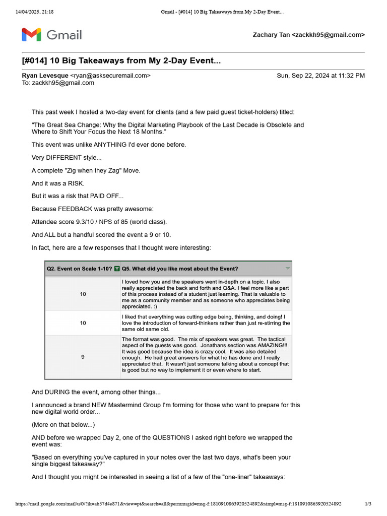 Gmail - (#014) 10 Big Takeaways From My 2-Day Event.. | PDF