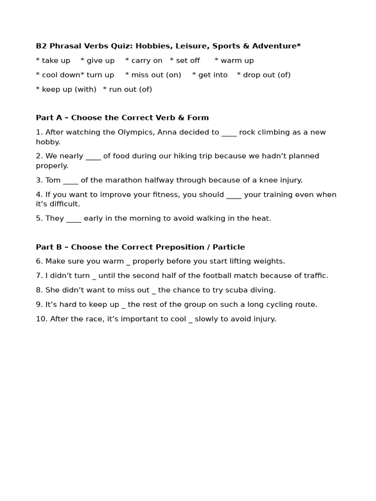 B2 Phrasal Verbs Quiz | PDF