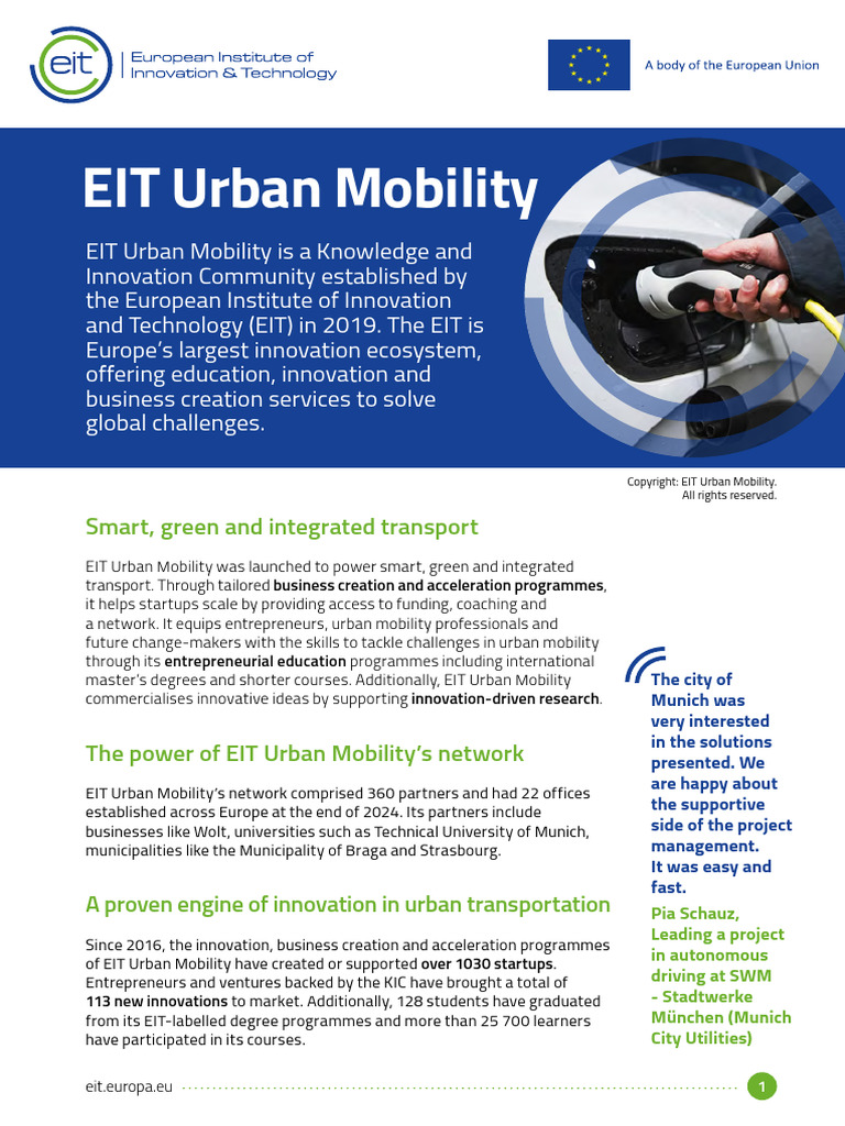 EIT Urban Mobility Factsheet | PDF | Economies