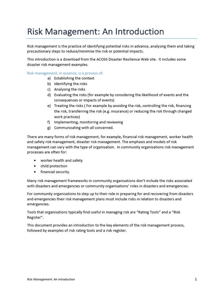 An Introduction To Risk Manaagement | PDF | Risk Management | Risk