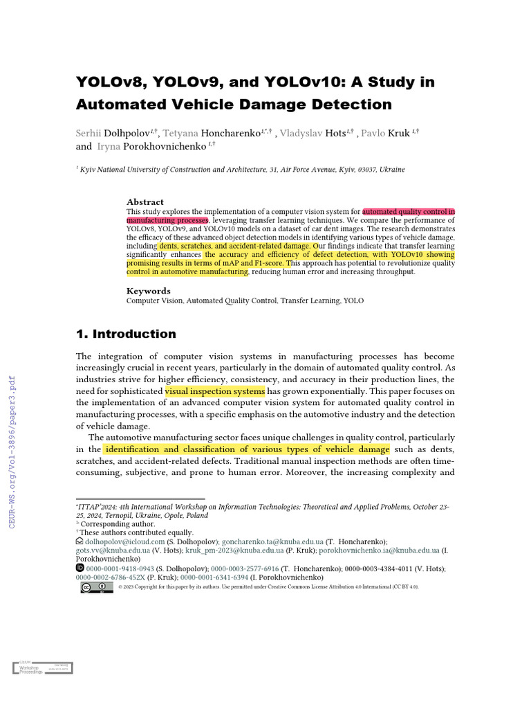 YOLOv - Automated Quality Control ? | PDF | Computer Vision | Deep Learning