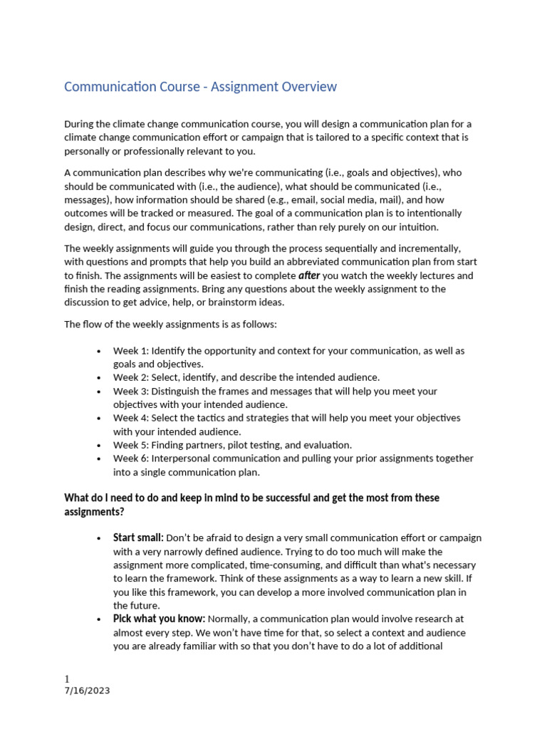 YaleCCH Communication Assignments Final | PDF | Communication | Climate ...