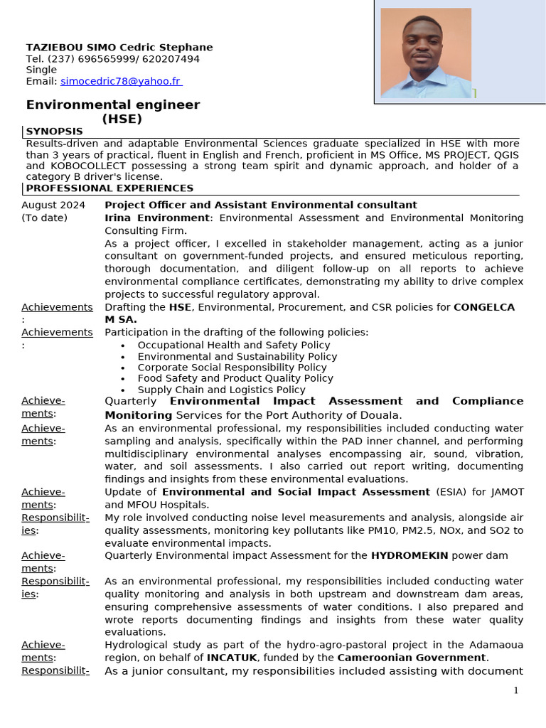 CV Environmental Engineer (HSE) 02 2026 | PDF | Corporate Social ...