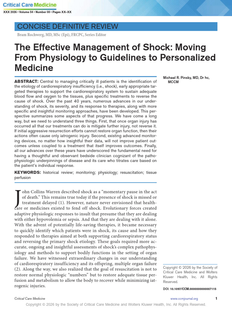The Effective Management of Shock Moving From.779 | PDF | Sepsis ...