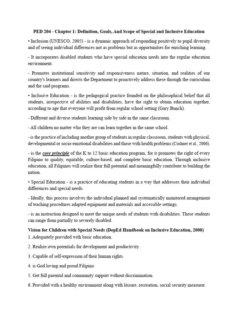 PED 204 Chapter 1 Definition Goals and Scope of Special and Inclusive ...