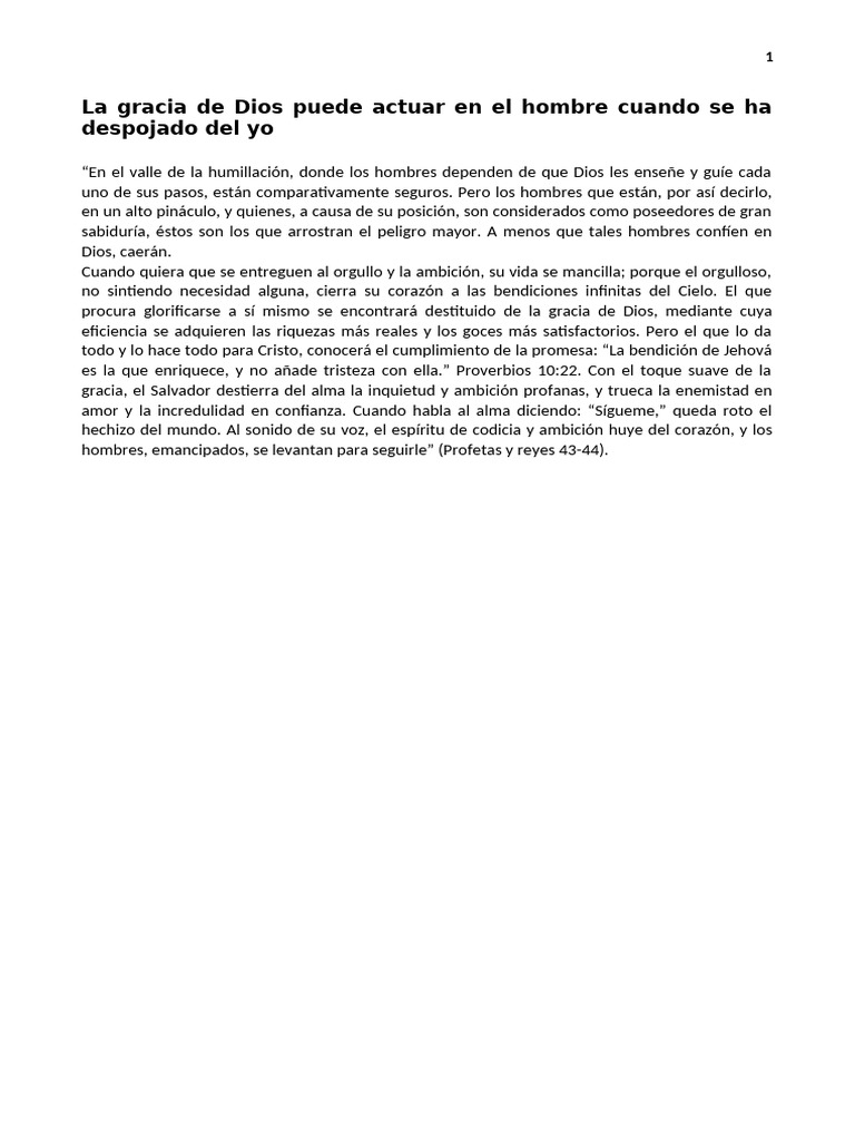 0) La Gracia de Dios Puede Actuar en El Hombre Cuando Se Ha Despojado ...