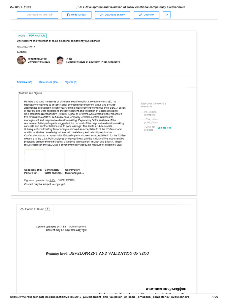 (PDF) Development and Validation of Social Emotional Competency ...