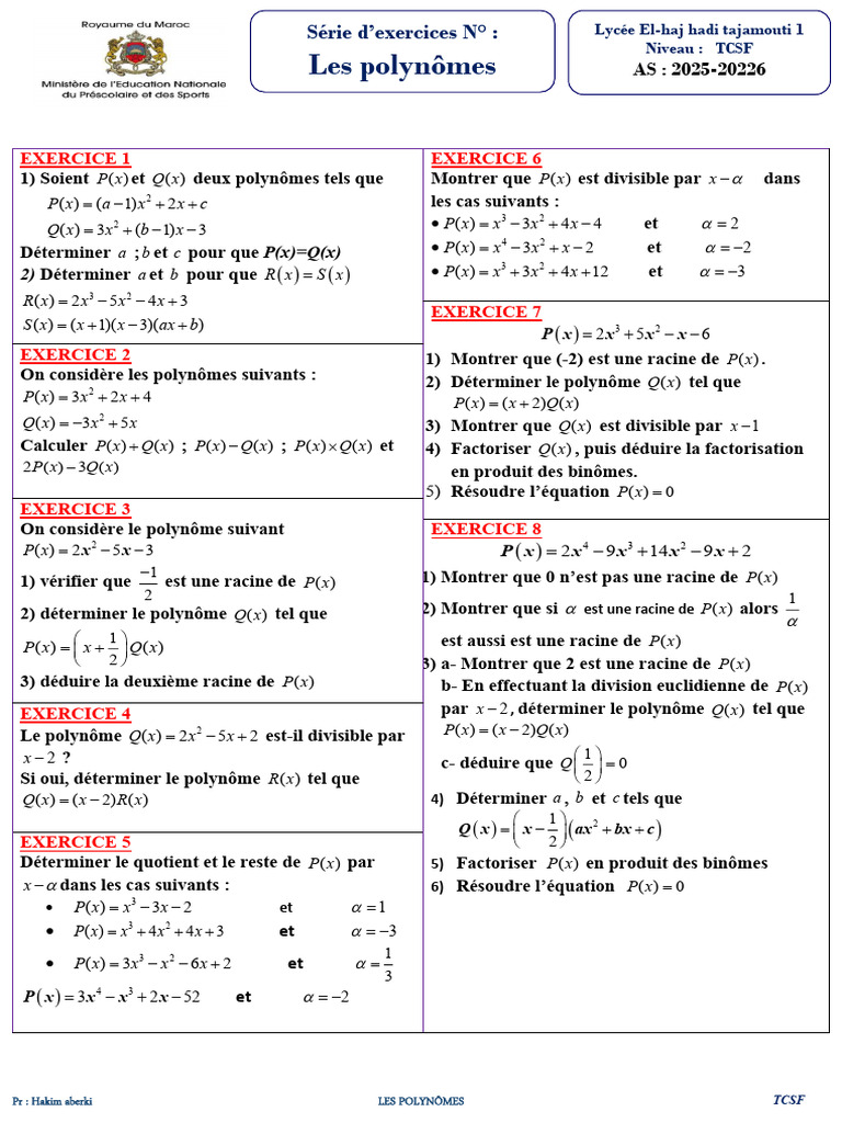 Les Polynomes | PDF | Zéro d'une fonction | Polynôme