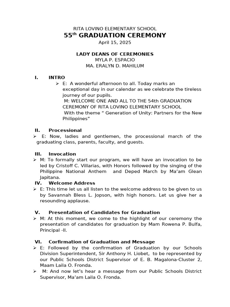 Script For Graduation | PDF