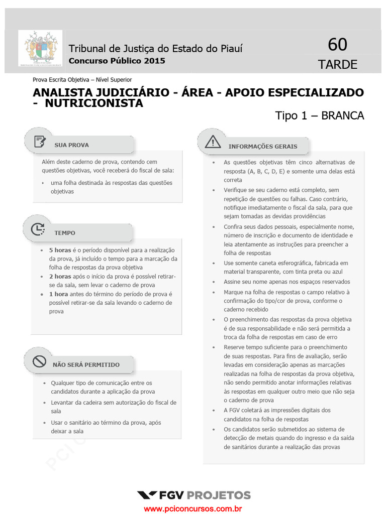 Analista Judic Apoio Especial Nutricionista Tipo 1 | PDF