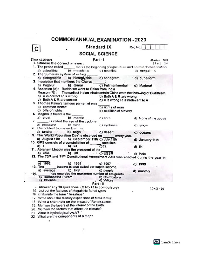 9th Social EM Annual Exam 2023 Original Question Paper English Medium ...