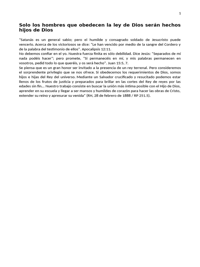 Solo Los Hombres Que Obedecen La Ley de Dios Serán Hechos Hijos de Dios ...