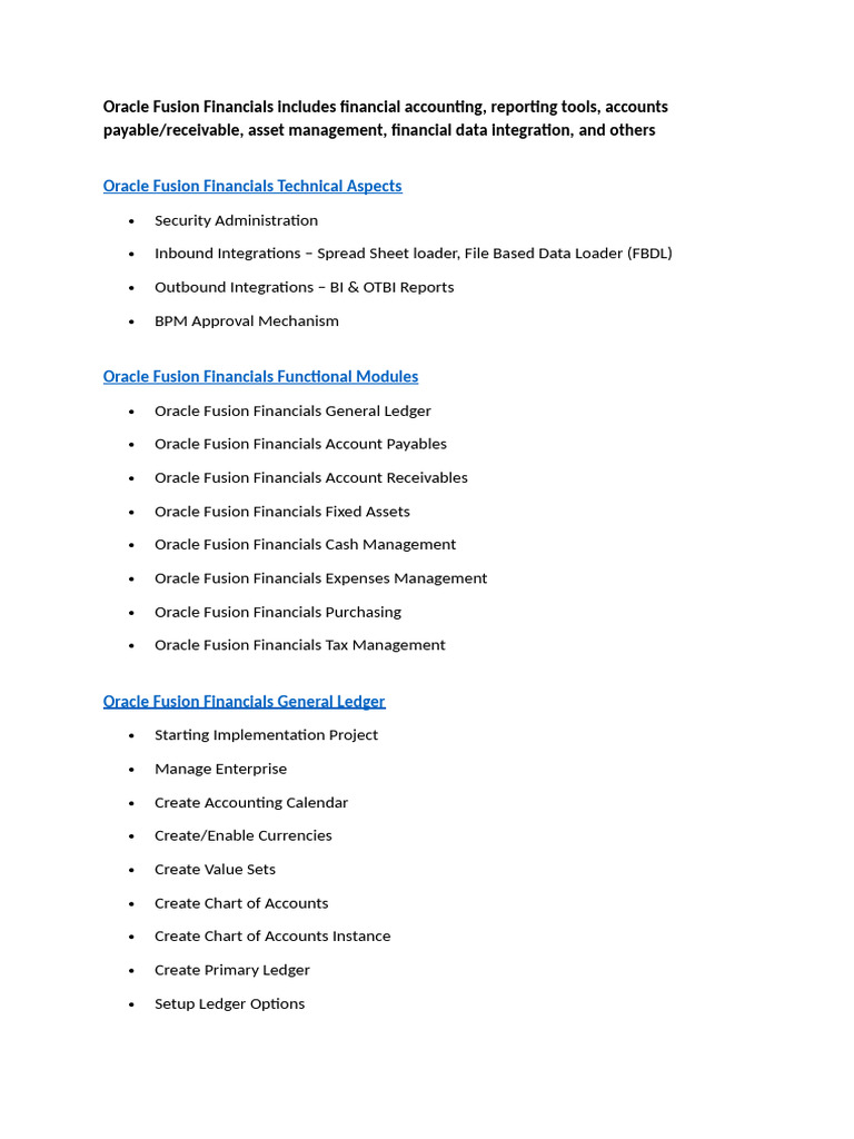 Oracle Fusion Financials Functional Modules | PDF