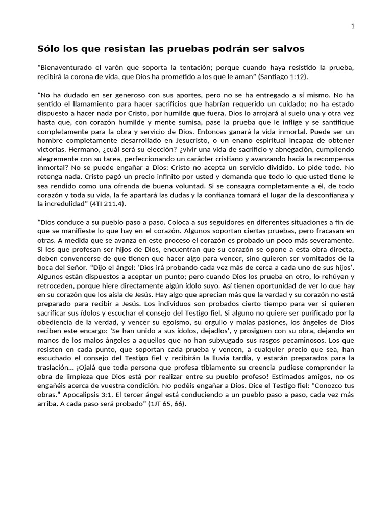 Sólo Los Que Resistan Las Pruebas Podrán Ser Salvos | PDF