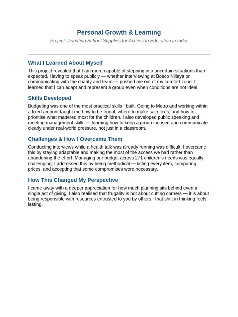Personal Growth Reflection | PDF