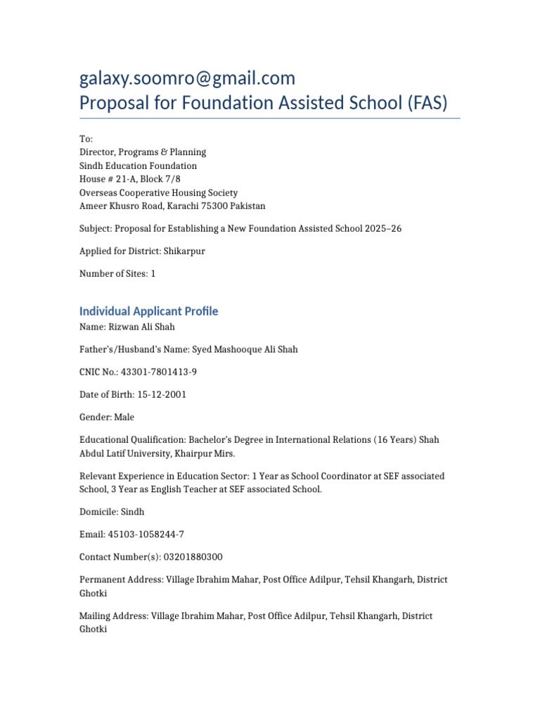 FAS Proposal Individual | PDF