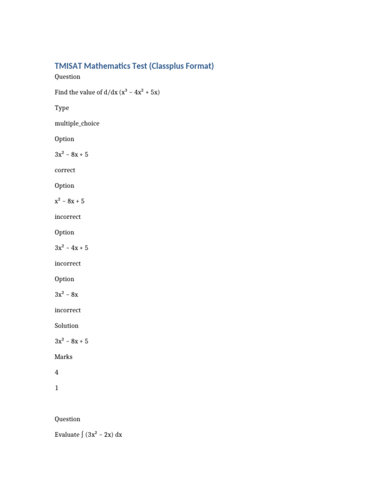 Classplus Math Test Format | PDF