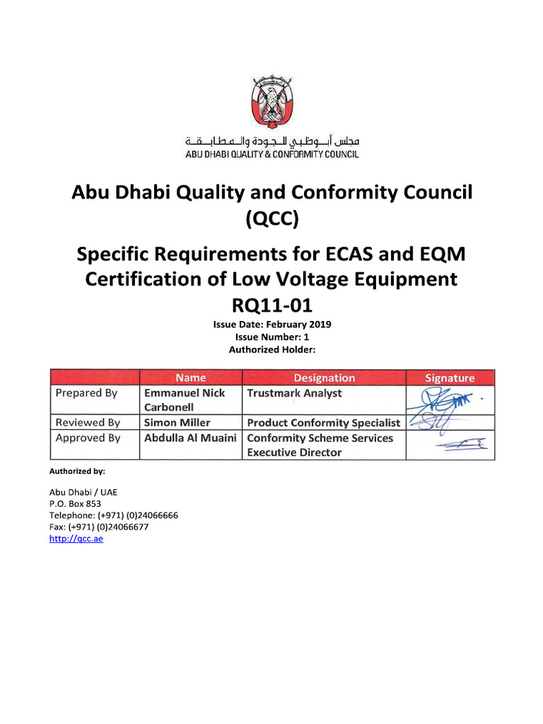 ADQCC Requiremnts For Low Voltage Equipment | PDF