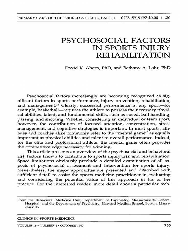 Psychosocial Factors in Sports Injury Rehabilitation - Ahern1997 | PDF ...