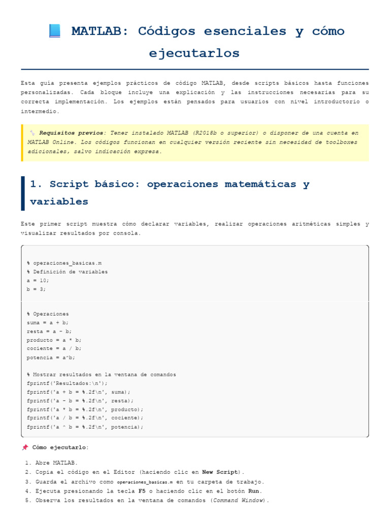 Guía Práctica - Códigos MATLAB y Su Implementación | PDF | Matlab ...