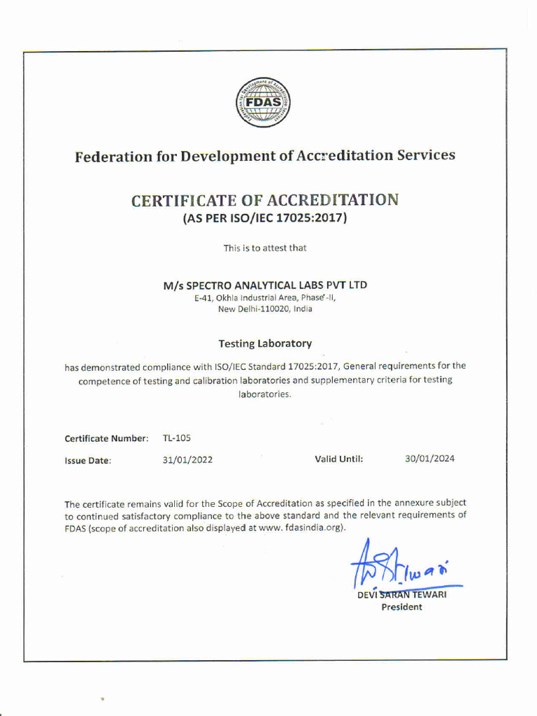 Accreditation - Certificate With Scope | PDF