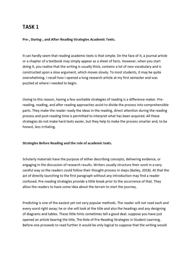 Task 1: Pre-, During-, and After-Reading Strategies Academic Texts ...