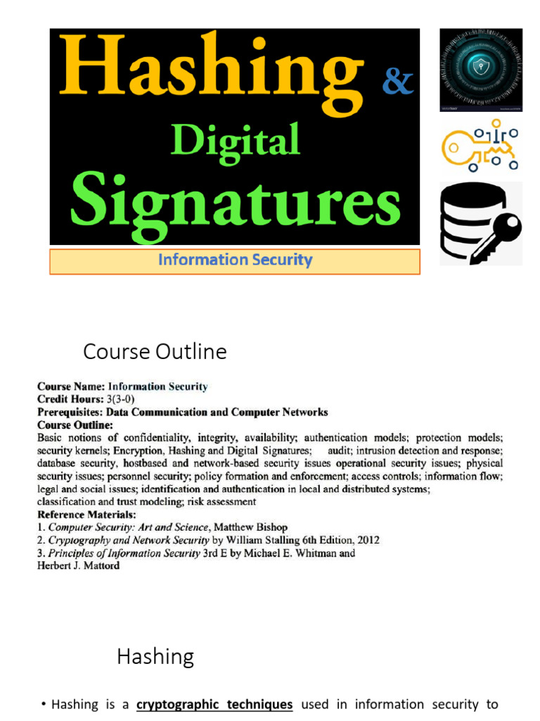 Information Security 06 - Hashing and Digital Signatures | PDF