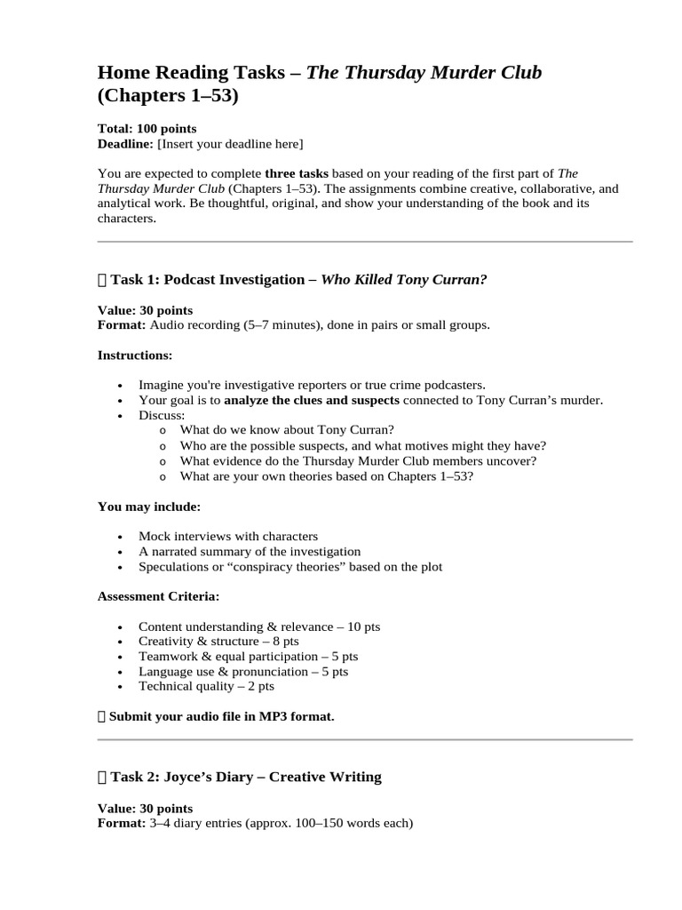 Home Reading Tasks | PDF