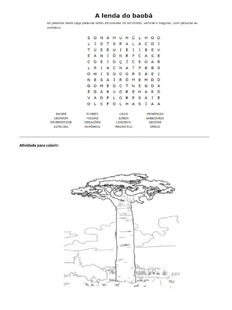 Atividade - A Lenda Do Baobá | PDF