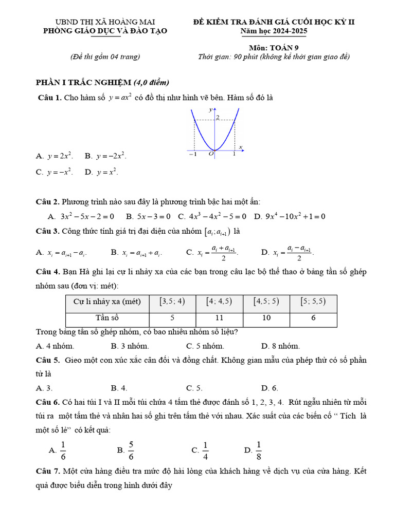 De Cuoi Hoc Ky 2 Toan 9 Nam 2024 2025 Phong GDDT Hoang Mai Nghe An | PDF