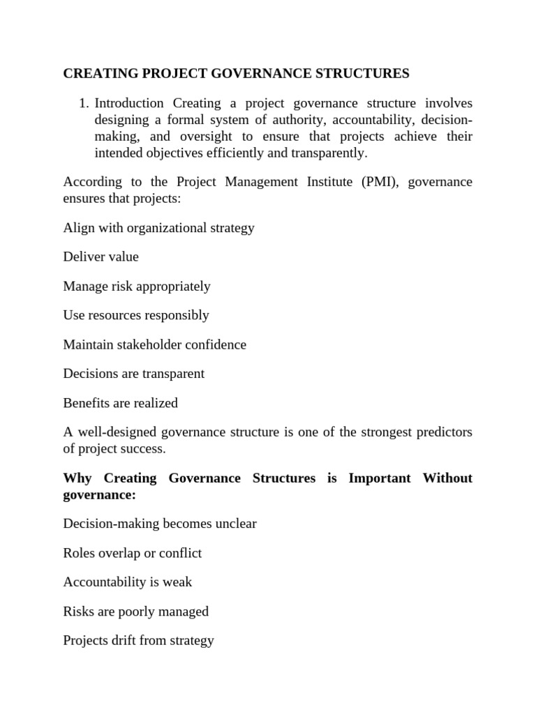 Creating Project Governance Structures | PDF
