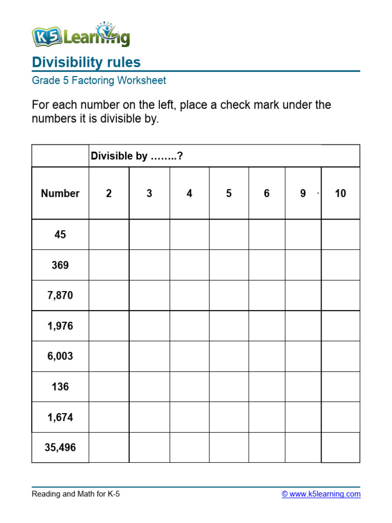 Grade 5 Divisibility Rules B | PDF