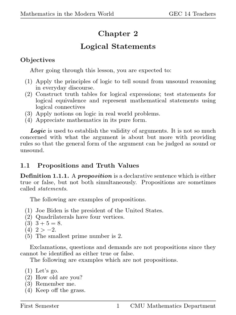 Chapter 2 Logic | PDF