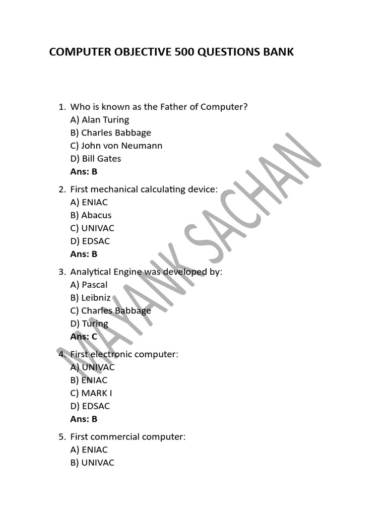 COMPUTER OBJECTIVE 500 QUESTIONS BANK | PDF
