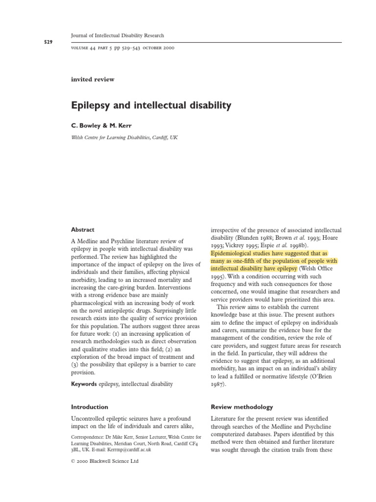 Epilepsy and Intellectual Disability | PDF