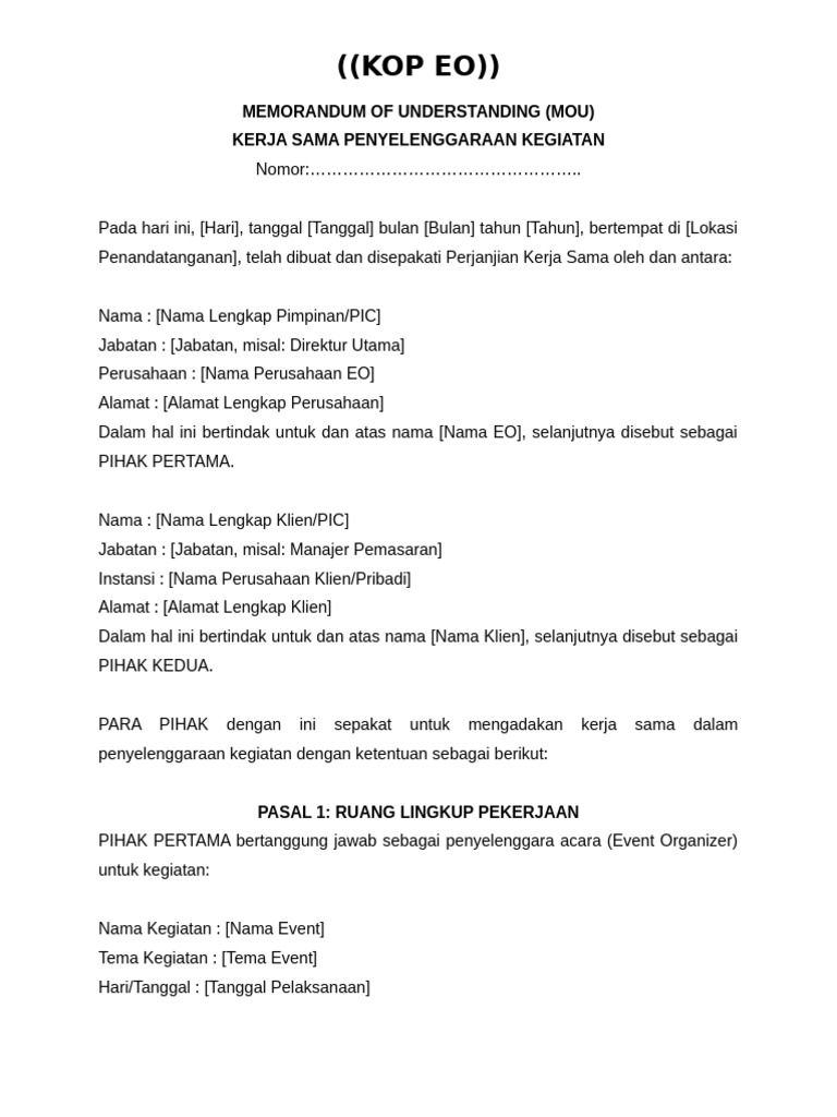 Draft MOU Event | PDF
