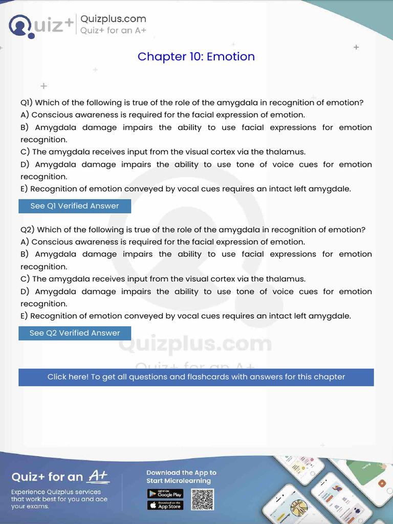 Which of The Following Is True of The Role of The Amygdala in ...