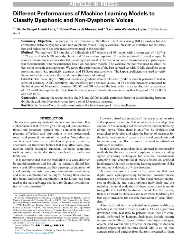 (2022) Different Performances of Machine Learning Models to Classify ...