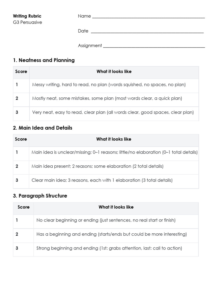 G3 Persuasive Writing Rubric | PDF | Chess Openings | Chess