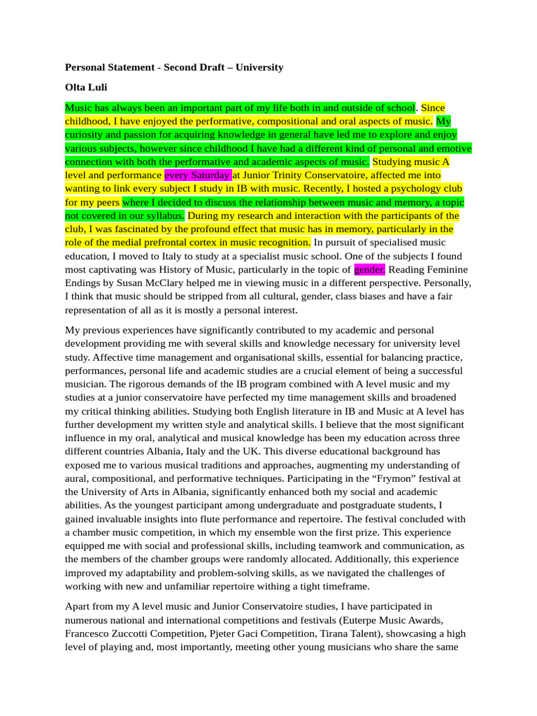 Personal Statement 2nd Draft | PDF | Cognition