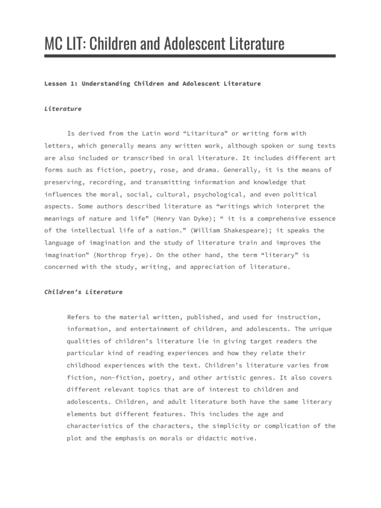 MC Lit 1 Lesson 1 Prelims | PDF