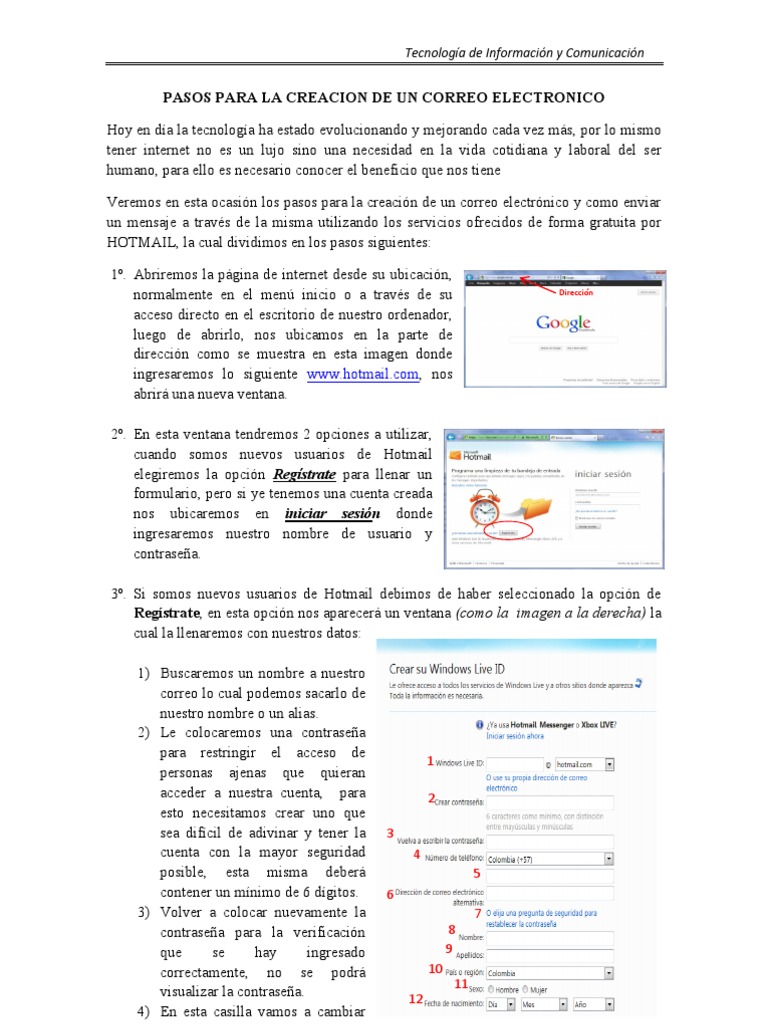 Pasos para crear un correo electrónico | PDF | Correo electrónico ...