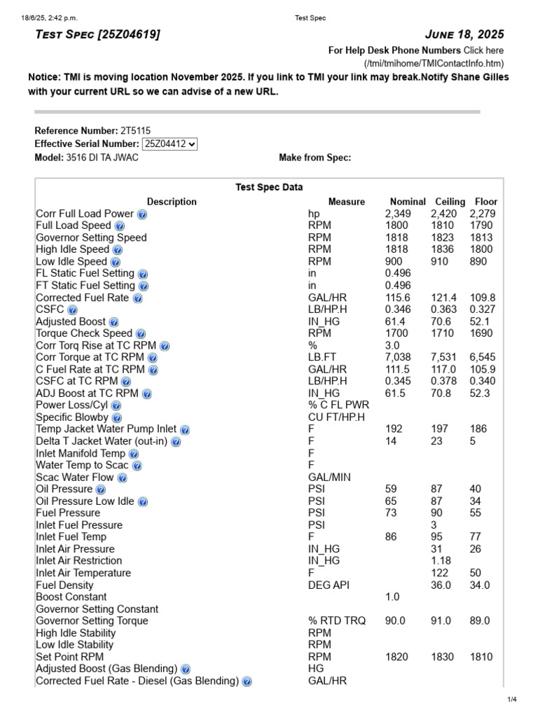 Test Spec | PDF | Engines | Horsepower
