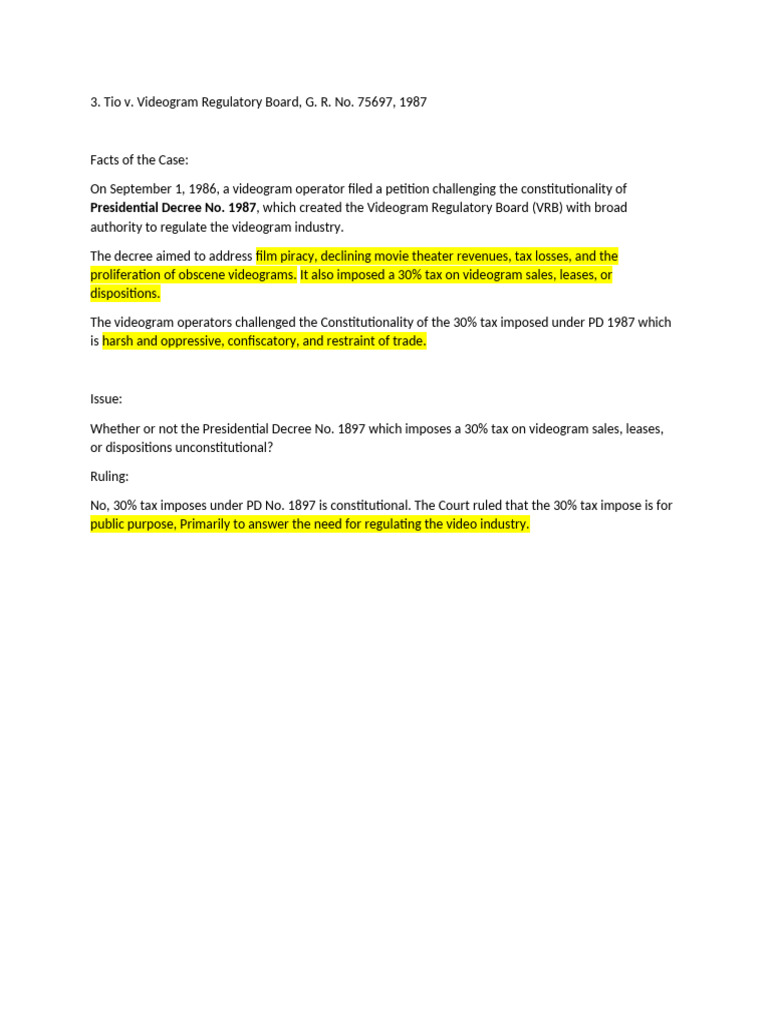 A. 3. Tio v. Videogram Regulatory Board, G. R. No. 75697, 1987 | PDF