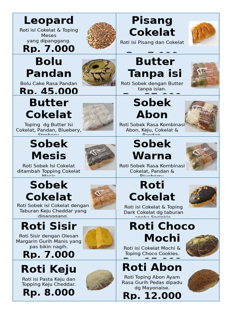 Nama & Harga Roti | PDF