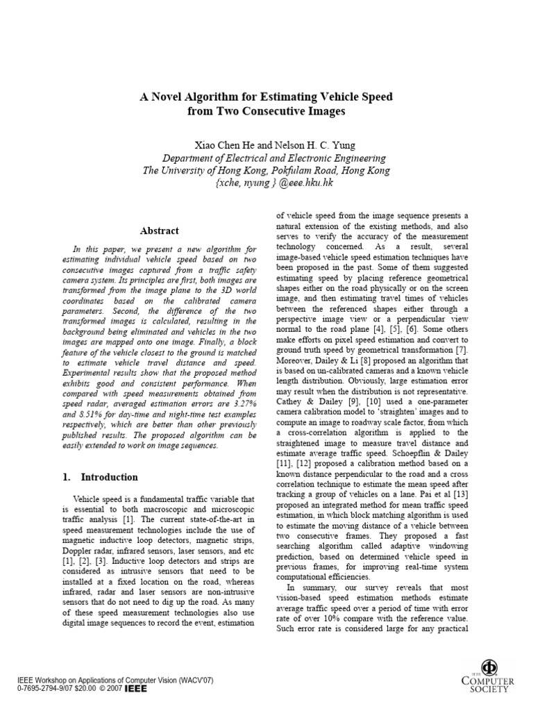 A Novel Algorithm For Estimating Vehicle Speed | PDF | Cartesian ...